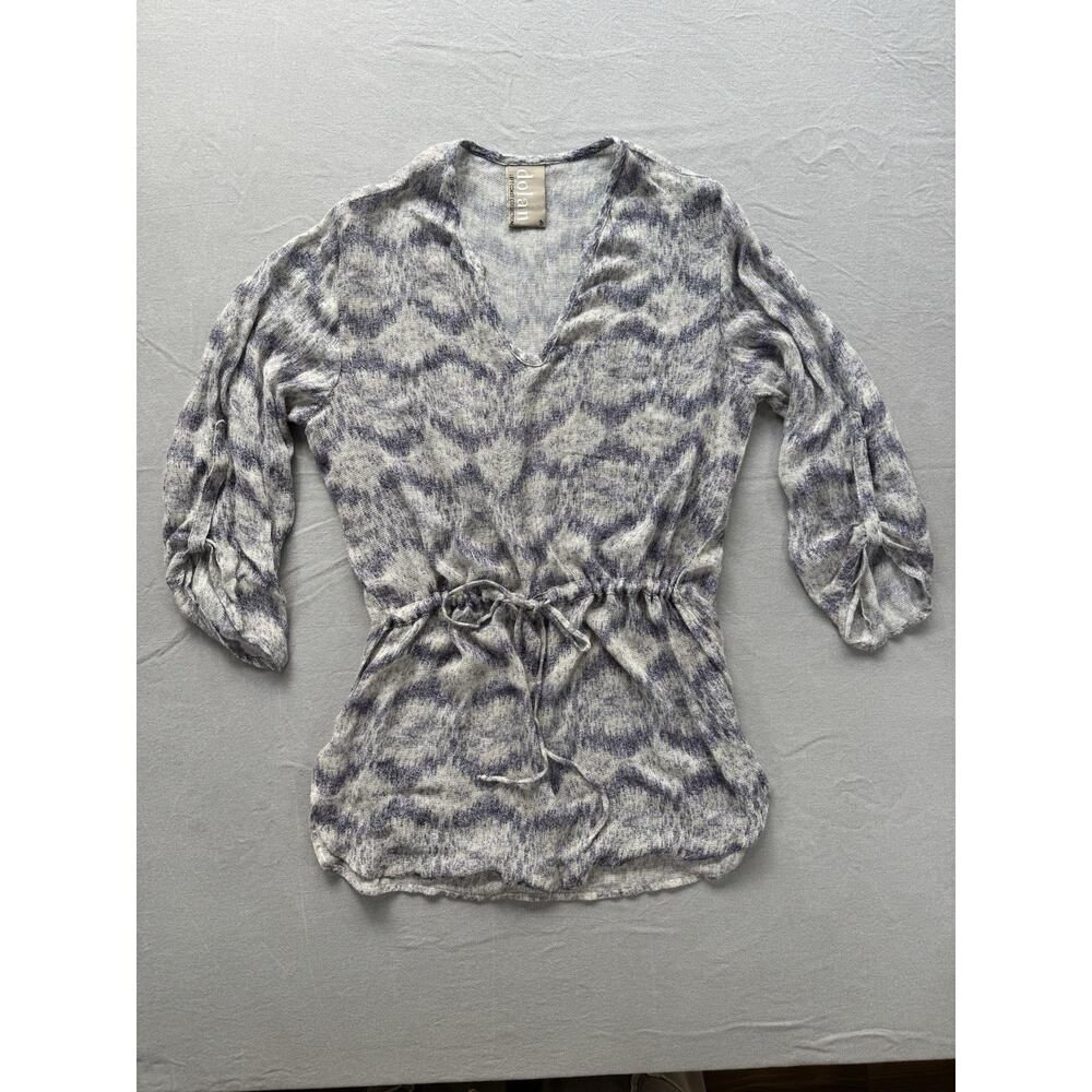 Anthropologie Dolan Left Coast Quintana MEDIUM Blue Gauzy Drawstring Tunic Shirt